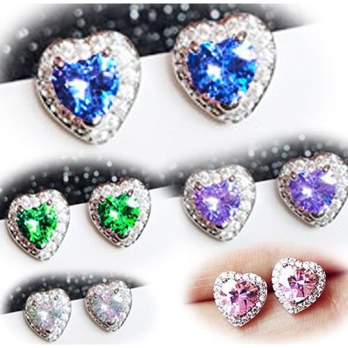 Wholesale 1Pair Jewelry Fashion Princess Cut 100% Natural Cubic Zirconia Silver Color Engagement Wedding Party Lovers Earrings