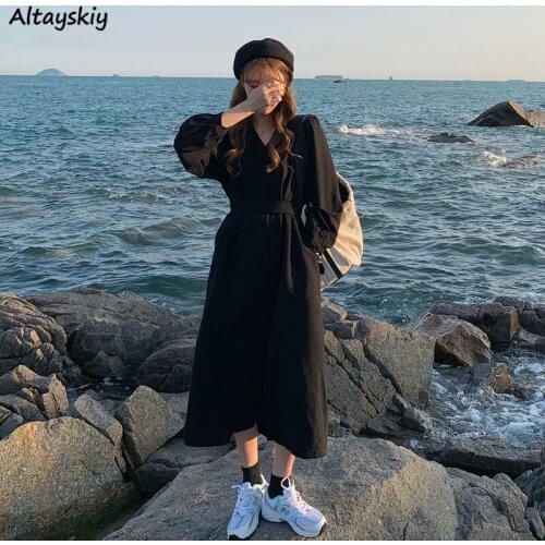 New Dress Women Corduroy Button Cool Solid Autumn Minimalist Feminine Trendy Korean Style Chic Casual Loose Retro High Quality