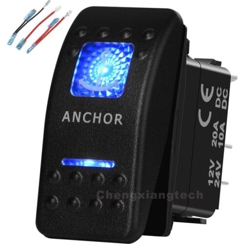 Blue Led 5 Pin on-off SPST Rocker Push Switch Anchor Waterproof Overload protection Car Boat 12v/24v+Jumper Wires Set