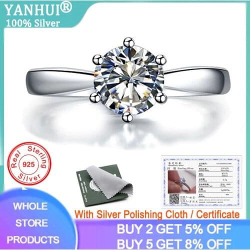 90% OFF! With Certificate 100% Authentic 925 Solid Silver Wedding Rings Solitaire 1 Carat Lab Diamond Engagement Rings for Women
