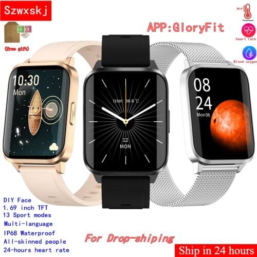 JM01 IP68 Waterproof Smart Watch 1.69 Inch IPS 24 Hours Body Temperature Heart Rate Blood Oxygen 13 Sports Mode Swim Watch Pk B6