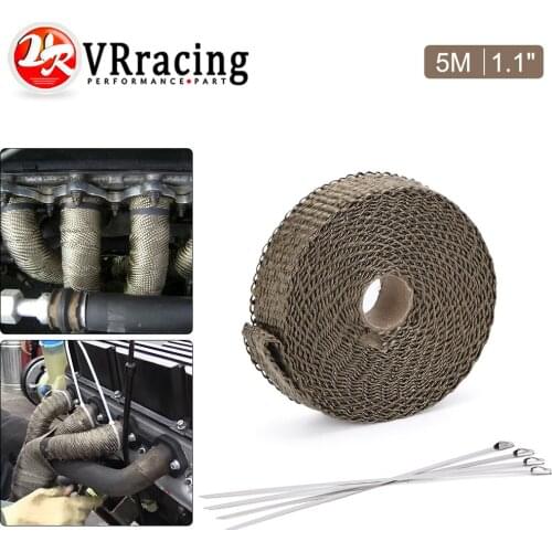 1"/25MM 5M Titanium Exhaust Header Pipe Heat Wrap Tape With Locking Ties Thermal Protection Roll Shield Car Accessories