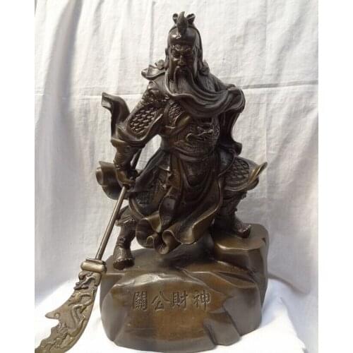 USPS to USA S1789 19" Chinese Pure Bronze Stand Warrior Dragon Head GuanGong GuanYu God Statue