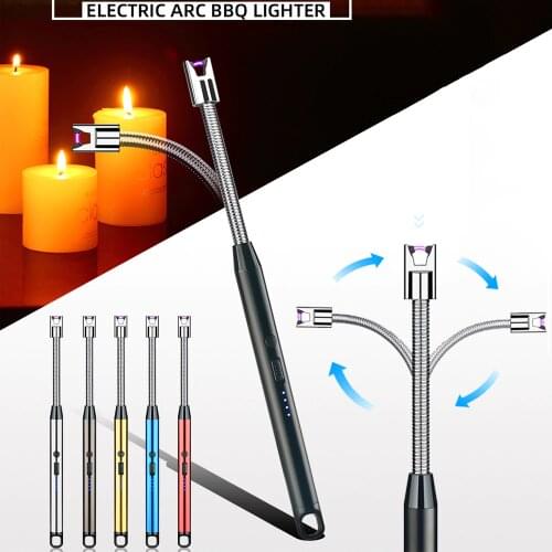 Windproof Plasma Flameless Candle Lighter USB Electric Lighters Gas Lighter For BBQ Kitchen Gas Stove Arc Lighter With Hook