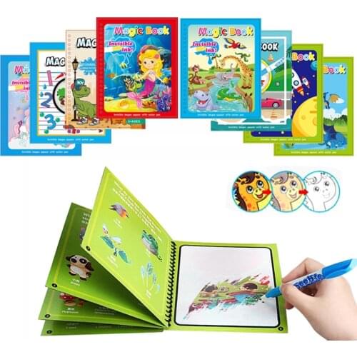 Magic Water Drawing Book Cartoon Animal Zoo Sea Princess Mermaid Doodle Pen Painting Board Reusable Magical Educational Kid Toys