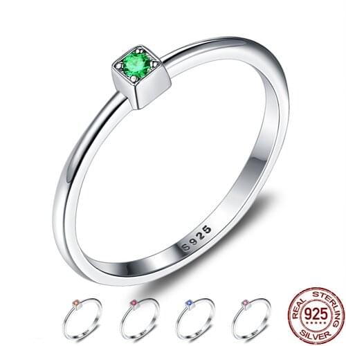ZEMIOR Genuine 925 Sterling Silver Ring 5 Color Wedding Rings For Women Minimalist Thin Circle Cubic Zirconia Silver 925 Jewelry