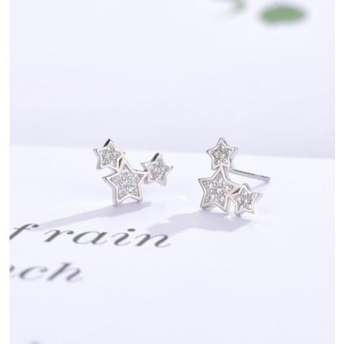 Free Shipping Fashion 925 Sterling Silver Crystal Rhinestone Geometric Star Stud Earrings For Women Jewelry Trendy