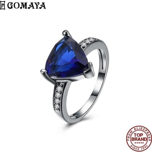 GOMAYA Royal Blue Clear Zircon Rings For Women Exquisite Exquisite Romantic Ring Fit Anniversary Birthday Gift Fashion Jewelry