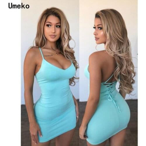 Umeko Elegant Women Solid Lace Up Summer Women Bodycon Midi Dress Sleeveless Backless Party Fashion Outfits Sexy Club Clothes
