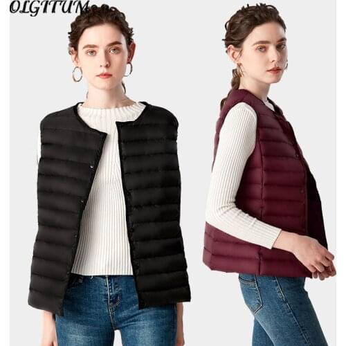 Autumn/Winter New Women Down Vest Thin And Light Section Collarless Female Down Jacket Vest Slim Oversized Warm Button Coat