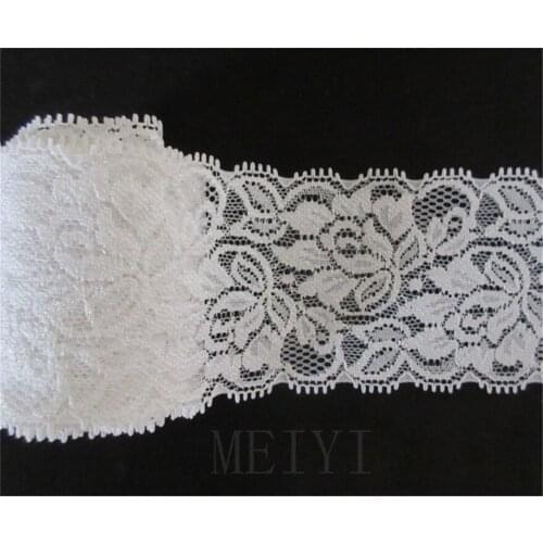 10 yards off White Stretch Elastic Lace Trim Embroidered Flower Lace Ribbon Fabric Sewing Supplies Craft Wedding Dress 6.5CM