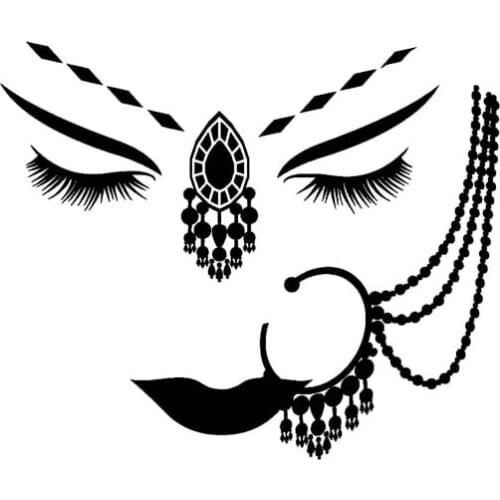 13.7*11.5CM Charming Indian Lady Face Vinyl Decal Car Sticker Fashion Silhoutte Design Cool Style Black/Silver C20-1033