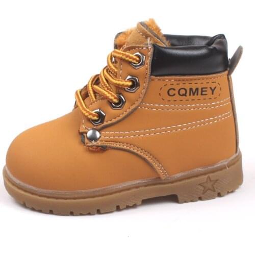 2019 Kids Snow Boots Boys Shoes Kids Leather Boots Waterproof Boy Boots Girls Martin Warm Shoes Sport Shoes 21 -30