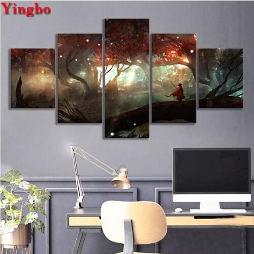 5 Panels 5D DIY Diamond Painting Cross Stitch kit Japan Anime Diamond Embroidery Fantasy forest Round Square mosaic pattern