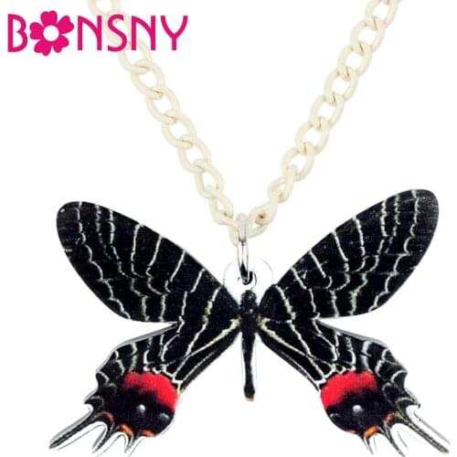 Bonsny Acrylic Bhutanitis Lidderdalii Butterfly Necklace Pendant Collars Fashion Insect Jewelry For Women Girls Gift Wholesale