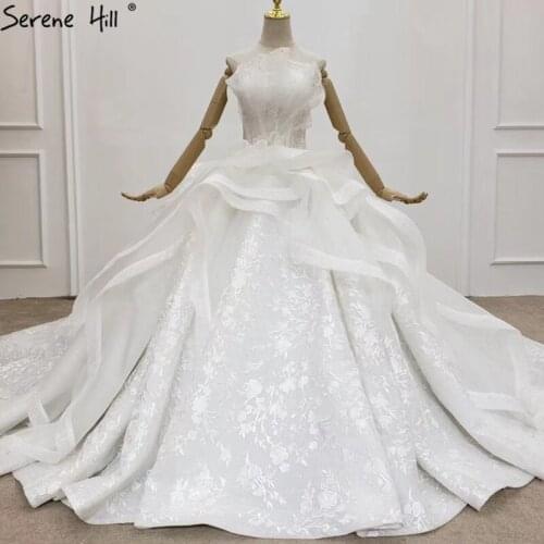 Serene Hill White Off Shoulder Sexy Dubai Wedding Dress 2020 Handmade Flowers Sequined Luxury Bridal Gown Custom Made CHX0162