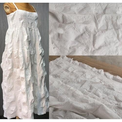 White pure cotton shrinking checkered rugged high temperature embossing fold texture garment fabric