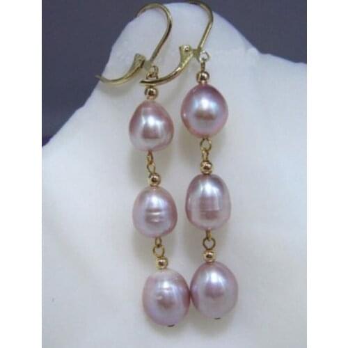 Free shipping 14k/20 GOLD HOOK PERFECT A PAIR AAA NATURAL 9-11MM SOUTH SEA Purple PEARL EARRINGS