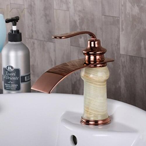 Free shipping Luxury stone golden bathroom basin sink faucet with solid brass rose gold basin faucet for hot selling gold tap
