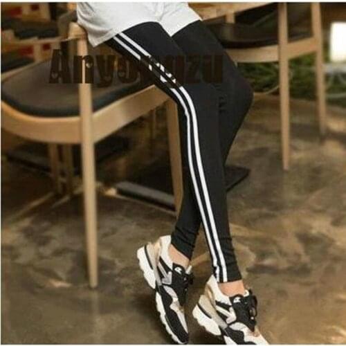 Anyongzu Style Wears The Bottom Pants Female Vertical Stripe Pure Cotton Shows Thin Body Stretch Big Code Pants