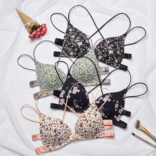 Women Back Beauty Floral Print Bra Front Closure Wire Free Fashion Sexy Padded Bralette Lingerie Push Up Underwear New