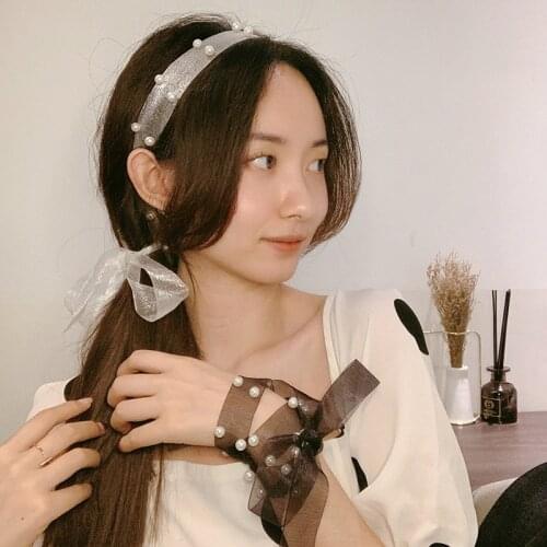 CYGJFC Woman Pearl Yarn Hair Ribbon Girls Hair Ties Women Hairstyle Band Lady Hair Accessories Femme Ponytail Holders Ornaments