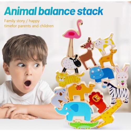 Montessori Wooden Animal Balance Game Toy Kids Early Learning Stack Balancing Block Educational Toys For Children