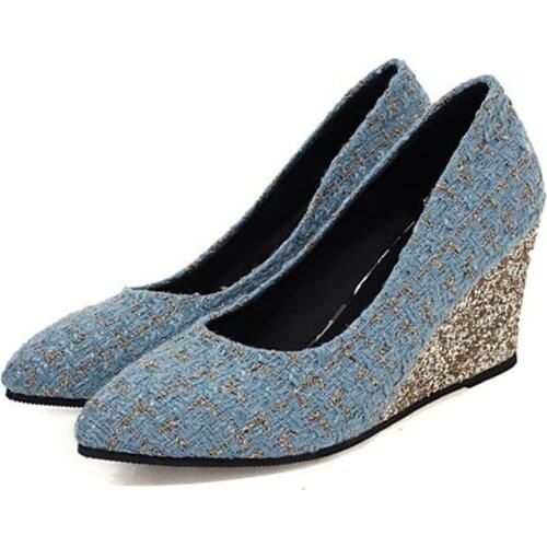 EAGSITY Women wedges shoes pumps pointed toe slip on party wedding women high heel shoes casual comfortable slingback