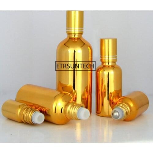 100pcs 5/10/15/20/30ml Gold Silver Glass Essential Oil Bottles Vial Cosmetic Serum Packaging Lotion Roll Ball Bottle F2986