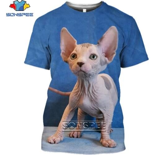 SONSPEE Animal Canada Sphynx Cat Hairless Cat Men Women 3D Print T-shirt Plus Size Cute Harajuku Fashion Short Sleeve O-Neck Top