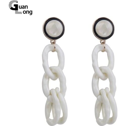 GuanLong Vintage Fashion Resin Earrings for Women Big Long Geometric Chain Acrylic Circle Drop Earring for Girls Jewelry Brinco