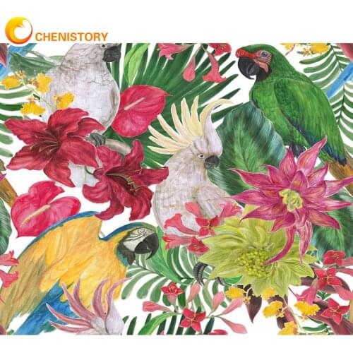 CHENISTORY 5D DIY Diamond Painting Full Drill Square / Round Flower Animal Embroidery Cross Stitch Parrot Rhinestones Handicraft