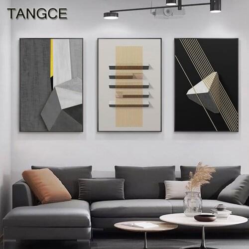 Nordic Gray Geometric Pattern Canvas Painting Black and White Industrial Style Poster N Prints Wall Art Pictures for Living Room