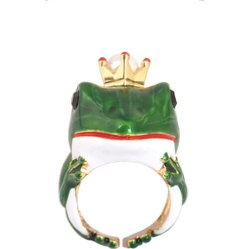 Fashion Personality Trend Animal Series Hand-painted Enamel Glaze Frog Open Ring European and American Style Adjustable Ring
