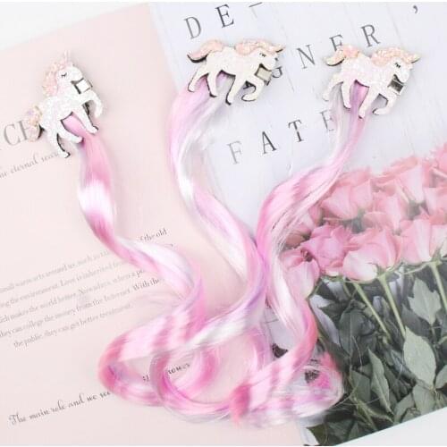 Unicorn Pigtails Wig Hair Clip for Girls Glitter Cartoon Hair Bows Long Braid Hairpins Children Kids Party Hair Accessories