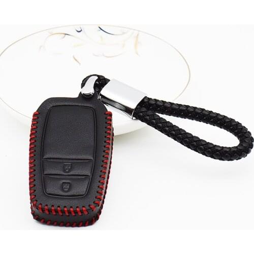 Leather Car Key Cover with Braid Woven Rope Key Ring For Toyota High lander Land Cruiser Riez RAV4 Camry Crolla Crown Prado