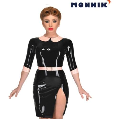 MONNIK latexSexy Latex Rubber Tight Apron Unisex with Belt Costumes Gummi 0.4mm for Party