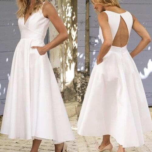 Summer White Dresses For Women Wedding Clothing 2021 Sexy Backless Woman Party Dress V-Neck Elegant Office Lady Dresses Vestidos