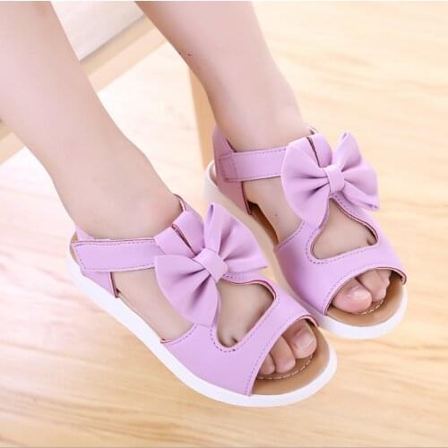2019 summer new Korean childrens sandals girls princess shoes bow hollow beach shoes baby shoes size 22--32