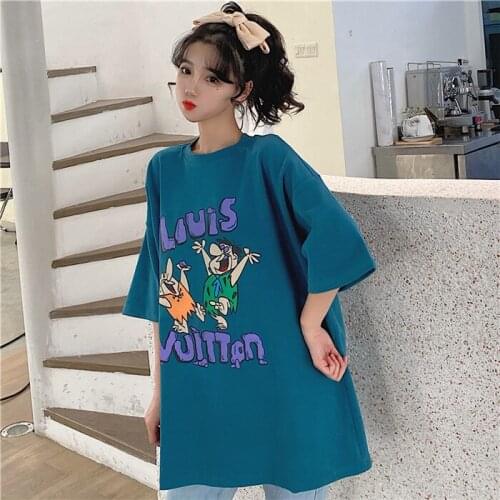Summer Harajuku Japanese cute cartoon print fashion loose hip-hop ins streetwear fashion vintage Ulzzang O-neck women T-shirt