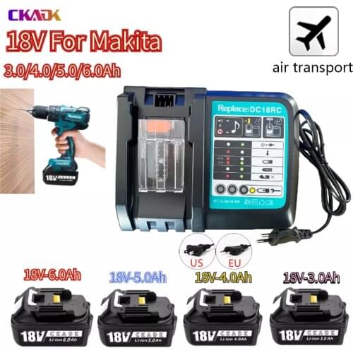 Batterie Lithium-Ion, 18 V, 3000mAh-6000mAh, Rechargeable, avec charger, pour Makita, BL1840, BL1850, BL1830, BL1860B, LXT 400