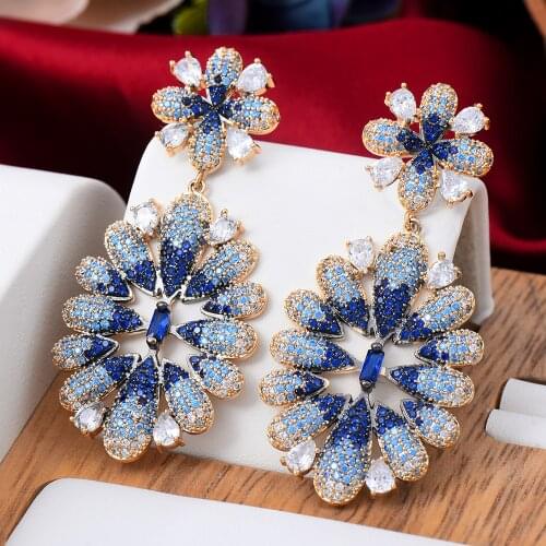 Missvikki 2 Colors Trendy Luxury Flower Pendant Earrings for Women Fine Jewelry Full CZ Bridal Wedding 2021 Earrings Jewelry