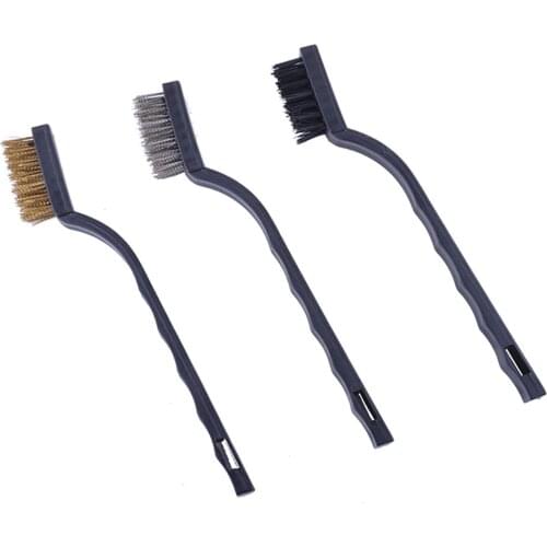 3PCS 7'' Small Mini Wire Brush Set Steel Copper Nylon For Cleaning Metal Rust Removal