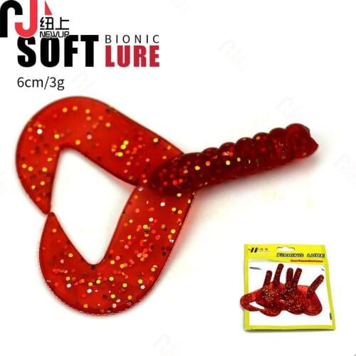 NEWUP 1pcs 5pcs Two hot tail Larva red Soft Lures hot sale 6cm/3g Soft Bait Fishing Tackle Rubber Jigging Wobbler