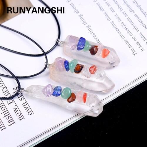 Natural Clear quartz Seven Chakra Healing Stone Pendant Colored gemstone Jewelry Necklace for woman gifts