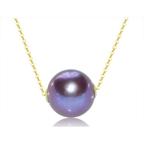 NYMPH genuine high quality round purple Edison Pearl necklace&pendant with real 18 k gold,2019 new style[D319]