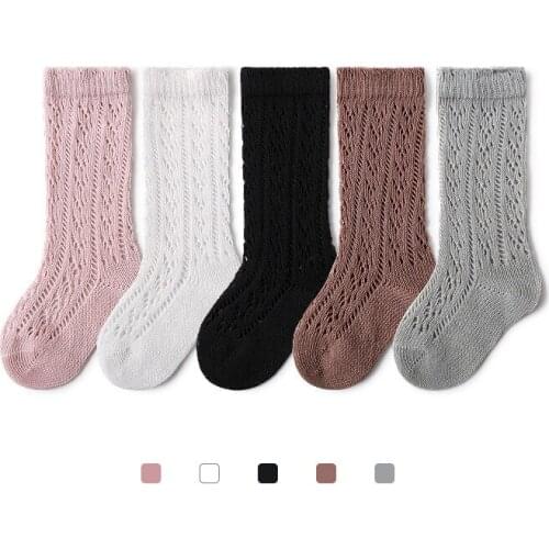 New summer baby boys girls mesh thin cotton Mid-Calf Crew socks breathable loop Hollow out net socks 0-3 Years Solid color
