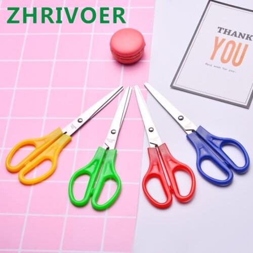 Stainless steel office scissors, color plastic student scissors, manual paper cutting scissors, safety scissors, customized160mm