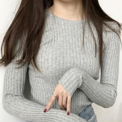 Autumn and Winter Korean Loose Sweater 2021 New Pullover Knit Long Sleeve Slim Solid Tops Women Bottoming Wool Sweater 16249