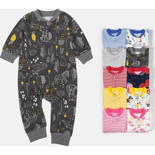 Autumn Newborn Baby Clothes For Girls 2021 Cotton Romper With Zipper Cartoon Home Pajamas 0-24m Autumn Long Sleeve Jumpsuits Ins
